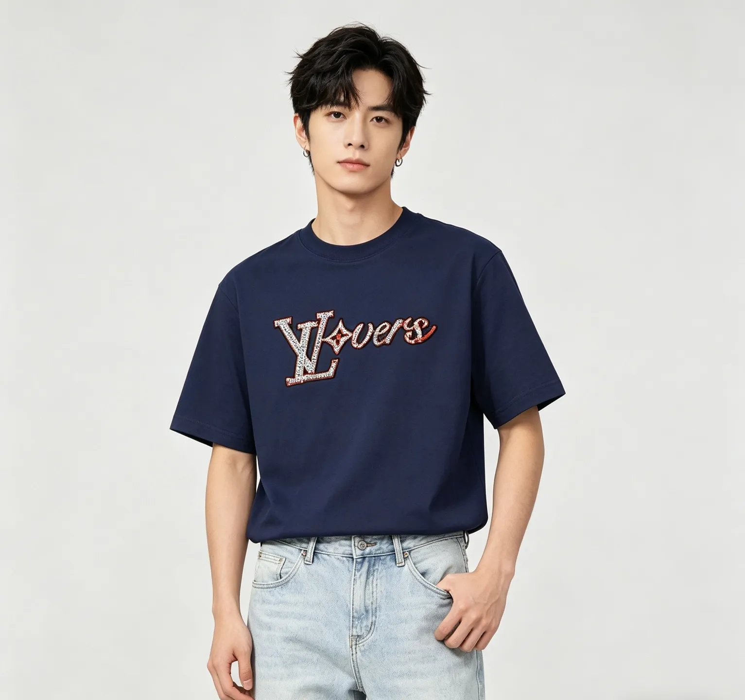 Louis Vuitton/Louis Vuitton beaded embroidered monogram short sleeves
